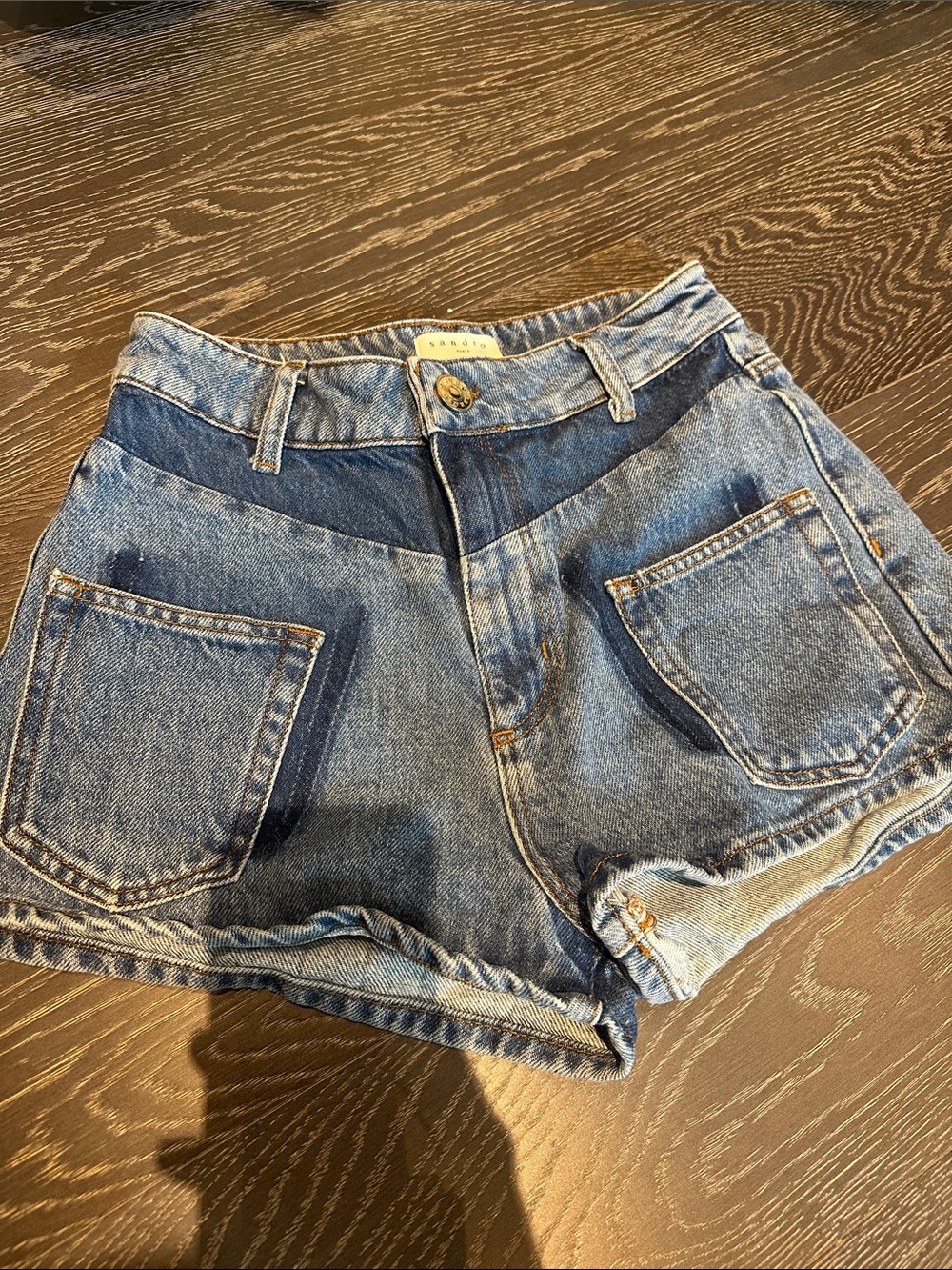 Sandro Two-Tone Blue Denim Patch Pocket Shorts